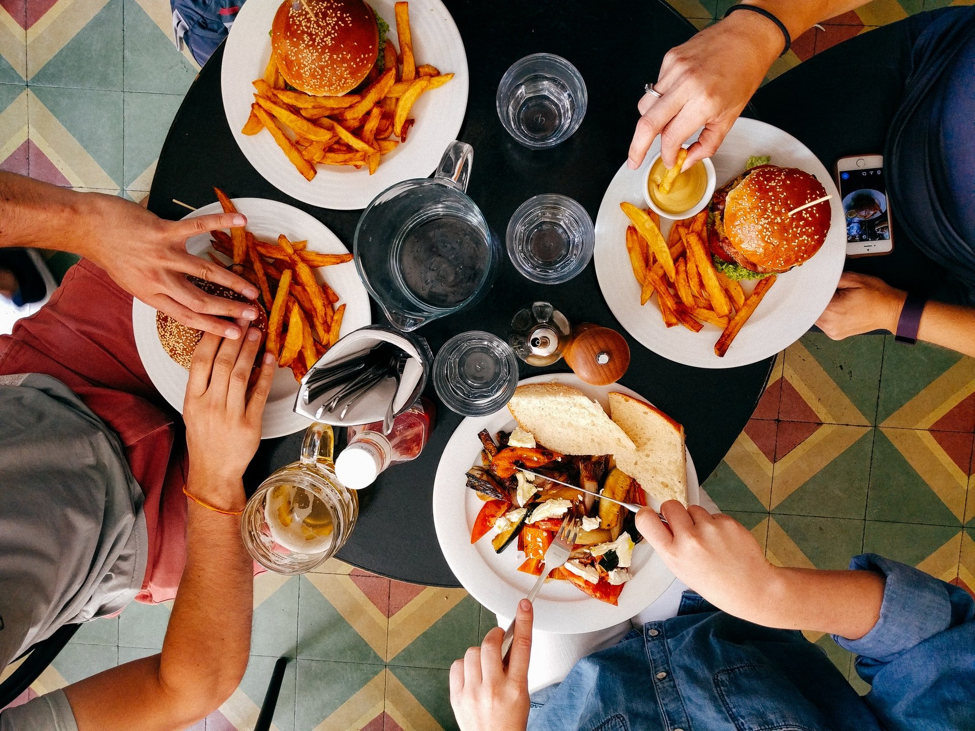 People eating together in a in restaurant.